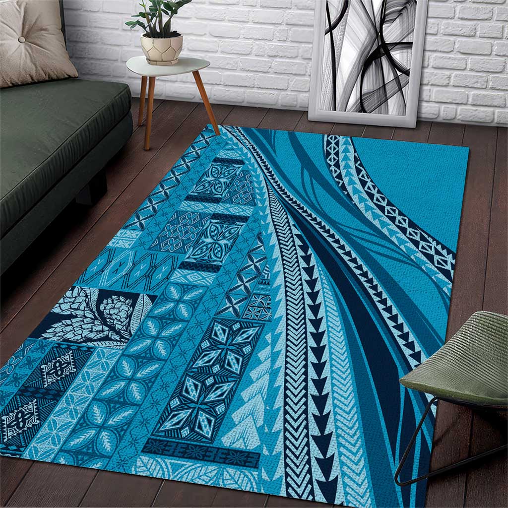 Pasifika Women's Day - Samoa Siapo Malu Tattoo Inspired Area Rug Turquoise LT7 Turquoise - Polynesian Pride