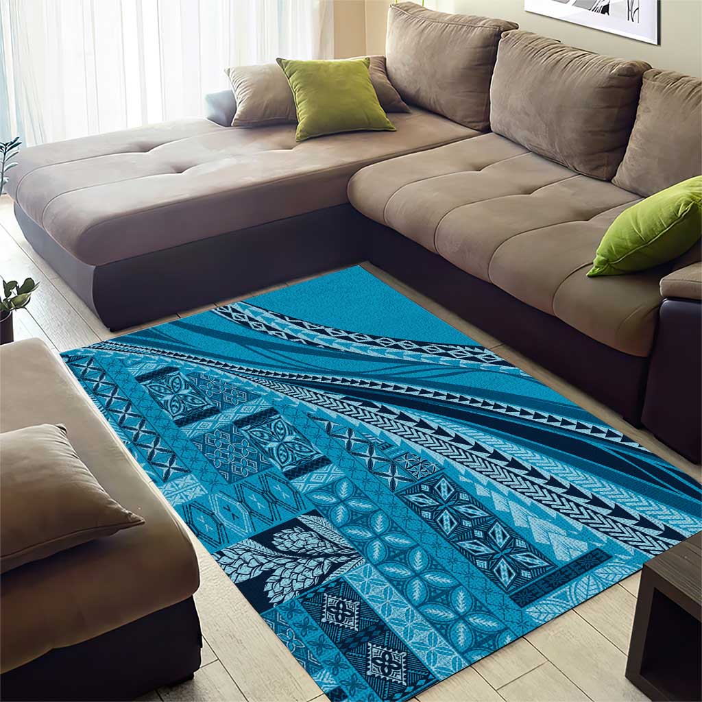Pasifika Women's Day - Samoa Siapo Malu Tattoo Inspired Area Rug Turquoise LT7 - Polynesian Pride