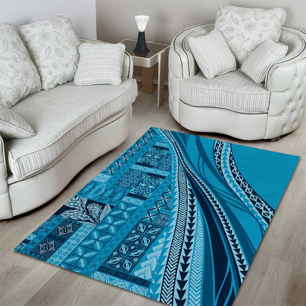 Pasifika Women's Day - Samoa Siapo Malu Tattoo Inspired Area Rug Turquoise LT7 - Polynesian Pride