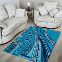 Pasifika Women's Day - Samoa Siapo Malu Tattoo Inspired Area Rug Turquoise LT7 - Polynesian Pride