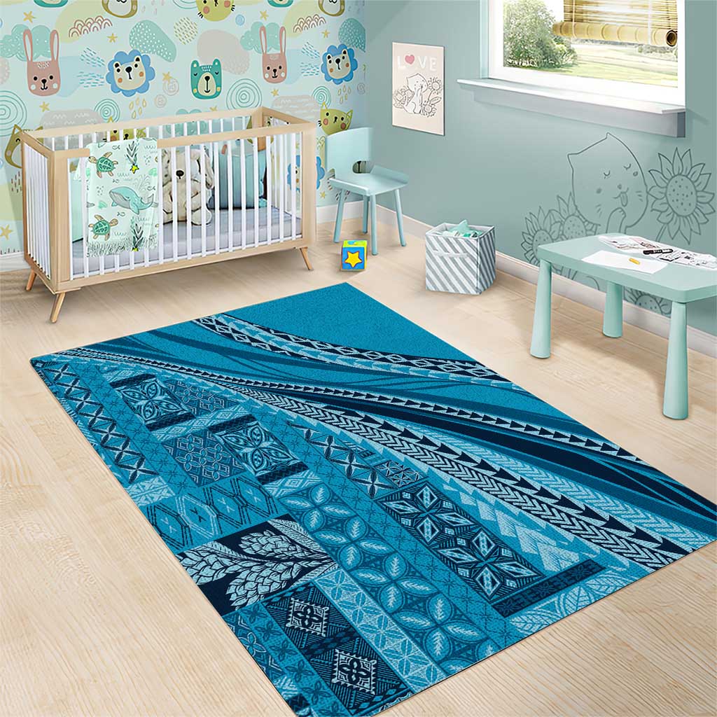 Pasifika Women's Day - Samoa Siapo Malu Tattoo Inspired Area Rug Turquoise LT7 - Polynesian Pride