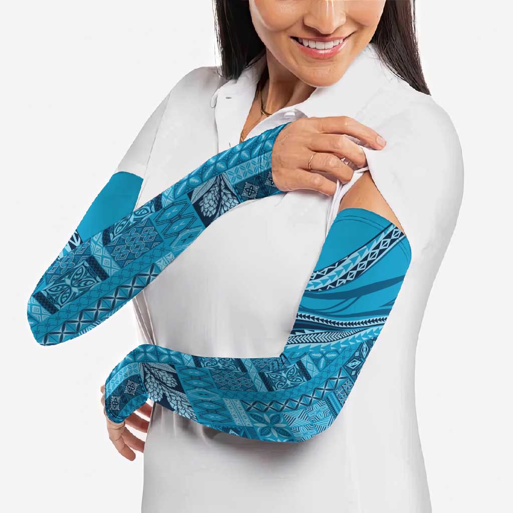 Pasifika Women's Day - Samoa Siapo Malu Tattoo Inspired Arm Sleeves Turquoise LT7 - Polynesian Pride