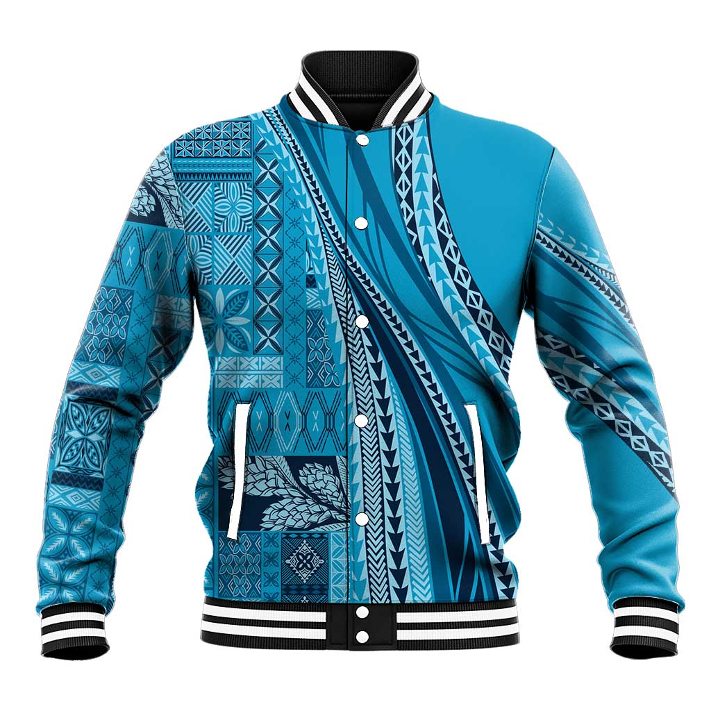 Pasifika Women's Day - Samoa Siapo Malu Tattoo Inspired Baseball Jacket Turquoise LT7 Unisex Turquoise - Polynesian Pride