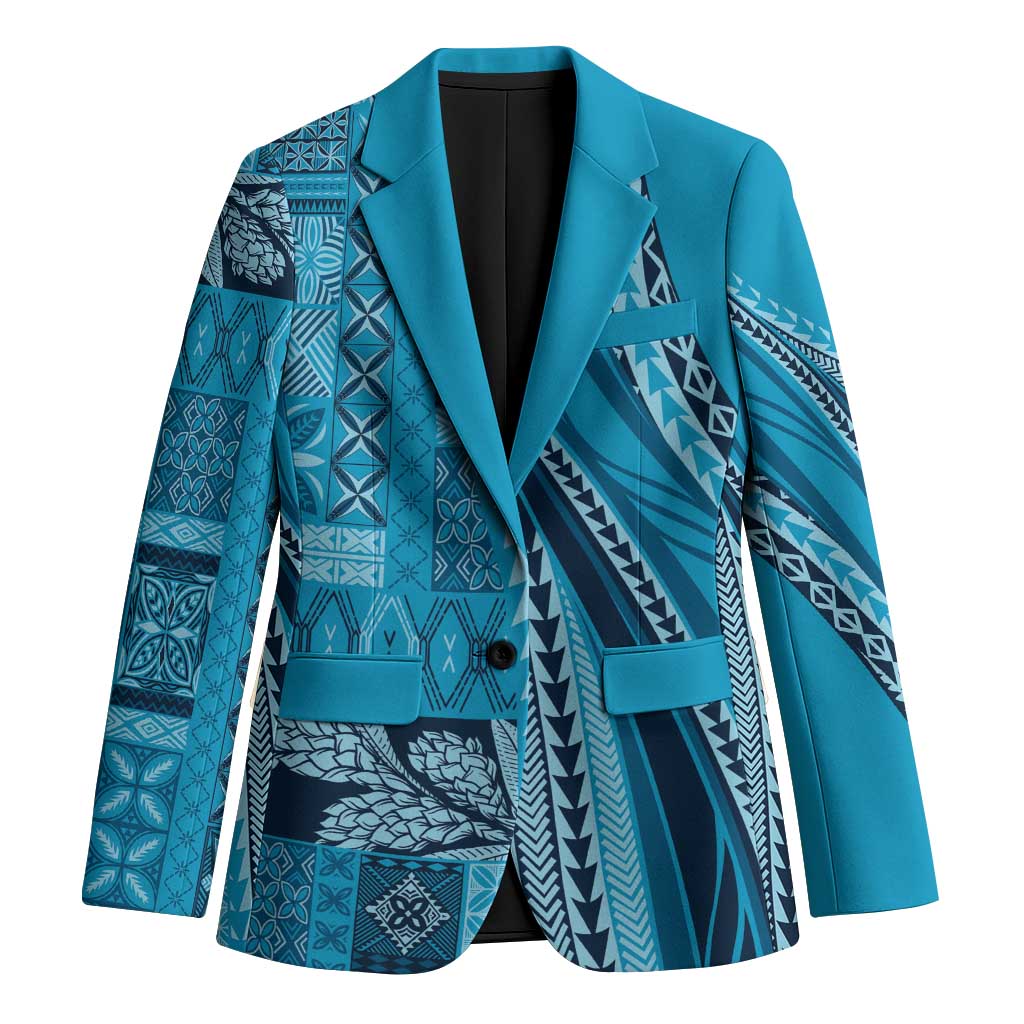Pasifika Women's Day - Samoa Siapo Malu Tattoo Inspired Blazer Turquoise