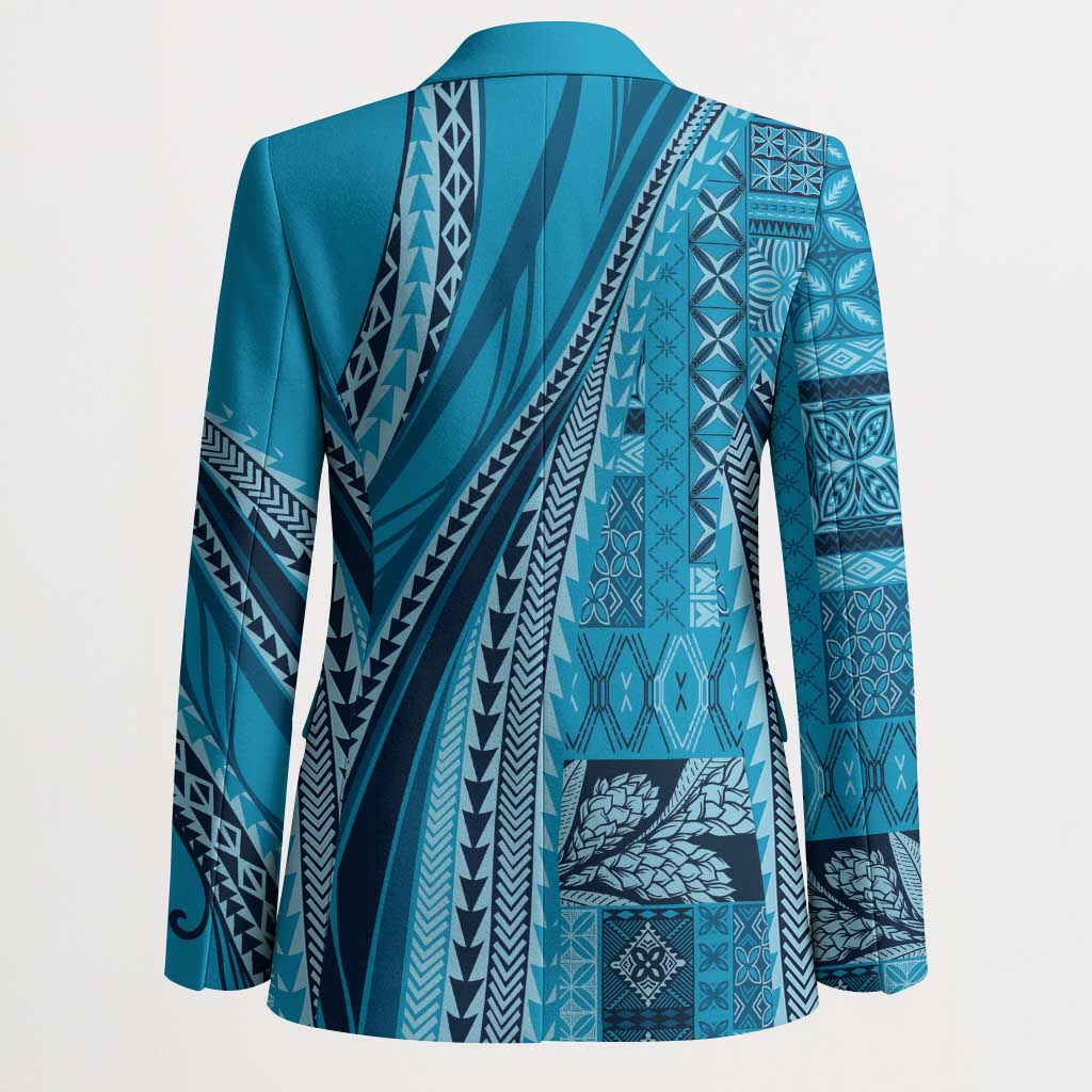 Pasifika Women's Day - Samoa Siapo Malu Tattoo Inspired Blazer Turquoise