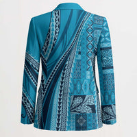 Pasifika Women's Day - Samoa Siapo Malu Tattoo Inspired Blazer Turquoise
