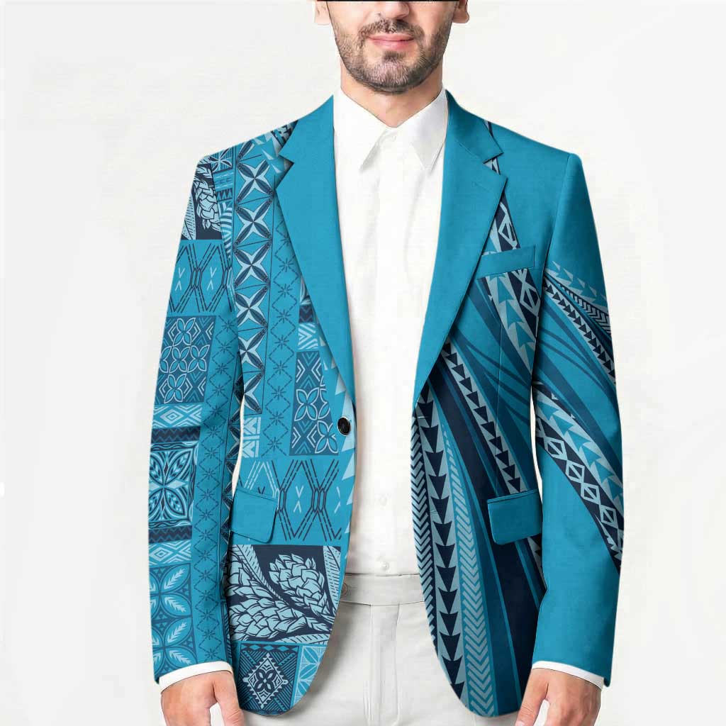 Pasifika Women's Day - Samoa Siapo Malu Tattoo Inspired Blazer Turquoise