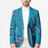 Pasifika Women's Day - Samoa Siapo Malu Tattoo Inspired Blazer Turquoise