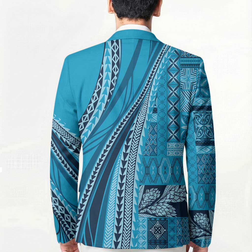 Pasifika Women's Day - Samoa Siapo Malu Tattoo Inspired Blazer Turquoise