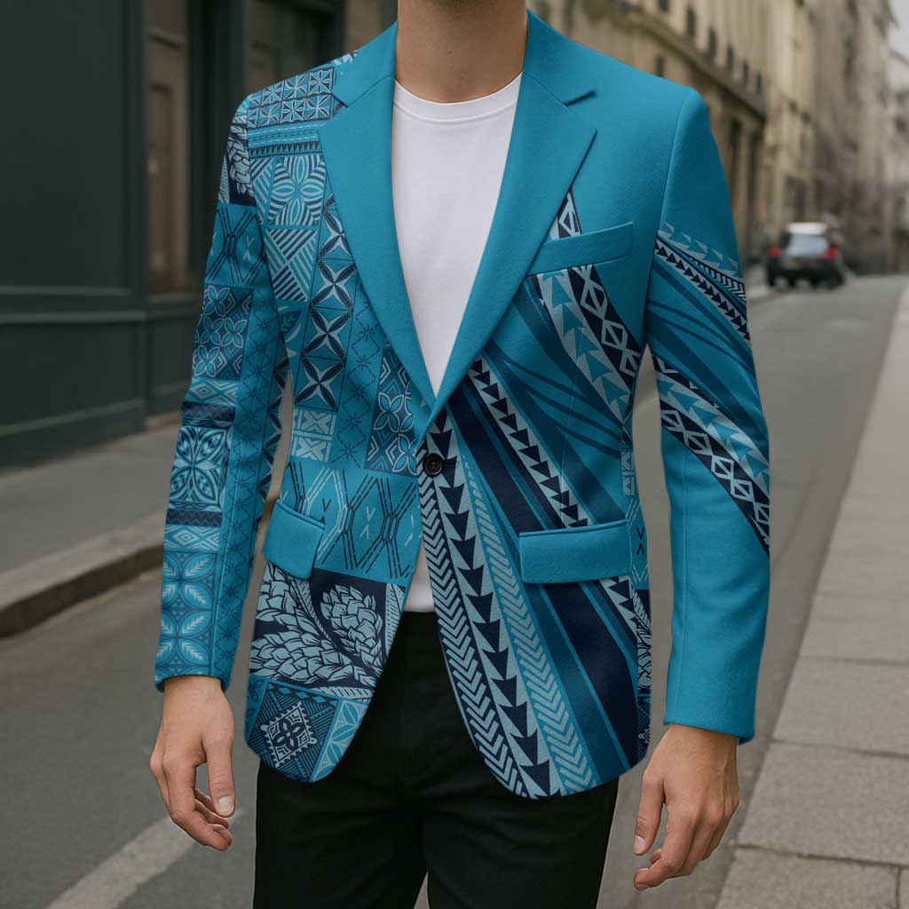 Pasifika Women's Day - Samoa Siapo Malu Tattoo Inspired Blazer Turquoise