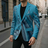 Pasifika Women's Day - Samoa Siapo Malu Tattoo Inspired Blazer Turquoise
