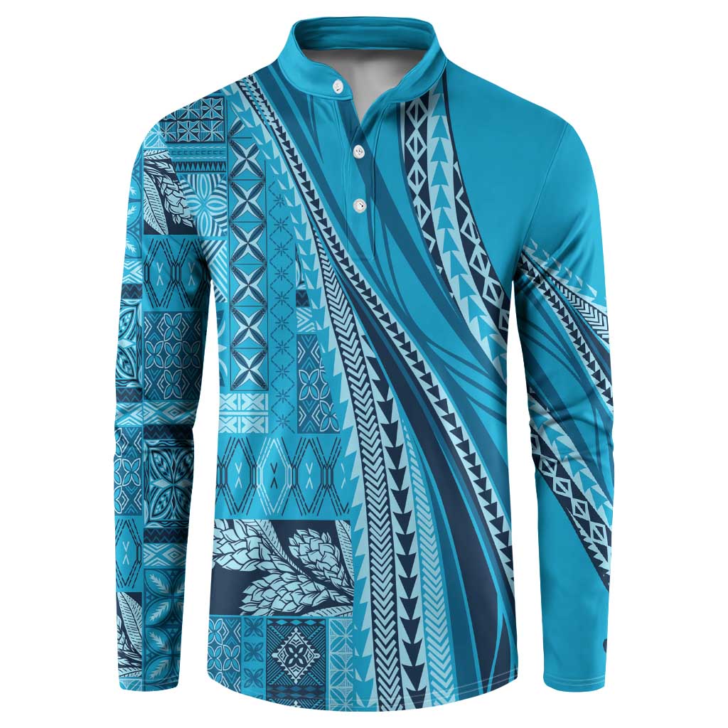 Pasifika Women's Day - Samoa Siapo Malu Tattoo Inspired Button Sweatshirt Turquoise LT7 Turquoise - Polynesian Pride