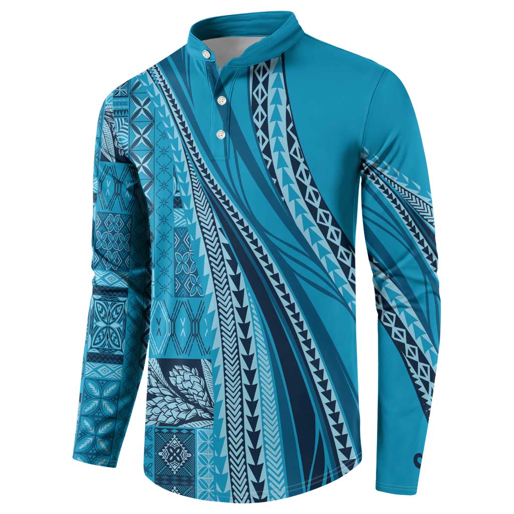 Pasifika Women's Day - Samoa Siapo Malu Tattoo Inspired Button Sweatshirt Turquoise LT7 - Polynesian Pride