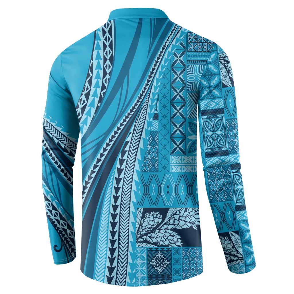 Pasifika Women's Day - Samoa Siapo Malu Tattoo Inspired Button Sweatshirt Turquoise LT7 - Polynesian Pride
