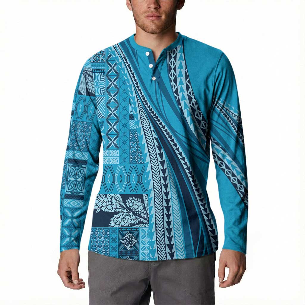 Pasifika Women's Day - Samoa Siapo Malu Tattoo Inspired Button Sweatshirt Turquoise LT7 - Polynesian Pride