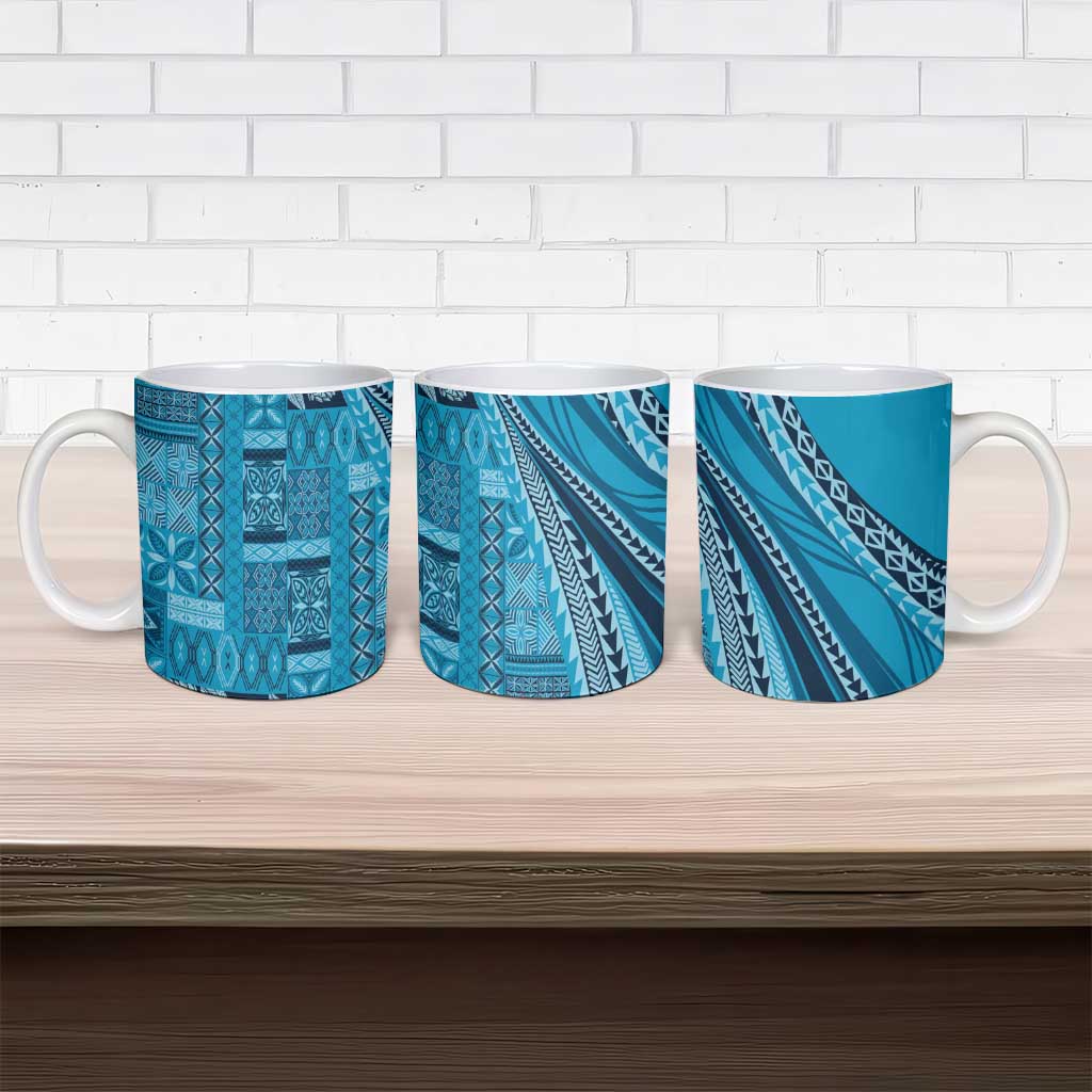 Pasifika Women's Day - Samoa Siapo Malu Tattoo Inspired Ceramic Mug Turquoise LT7 - Polynesian Pride