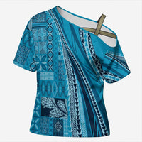 Pasifika Women's Day - Samoa Siapo Malu Tattoo Inspired Cross Shoulder Shirt Turquoise LT7 Female Turquoise - Polynesian Pride