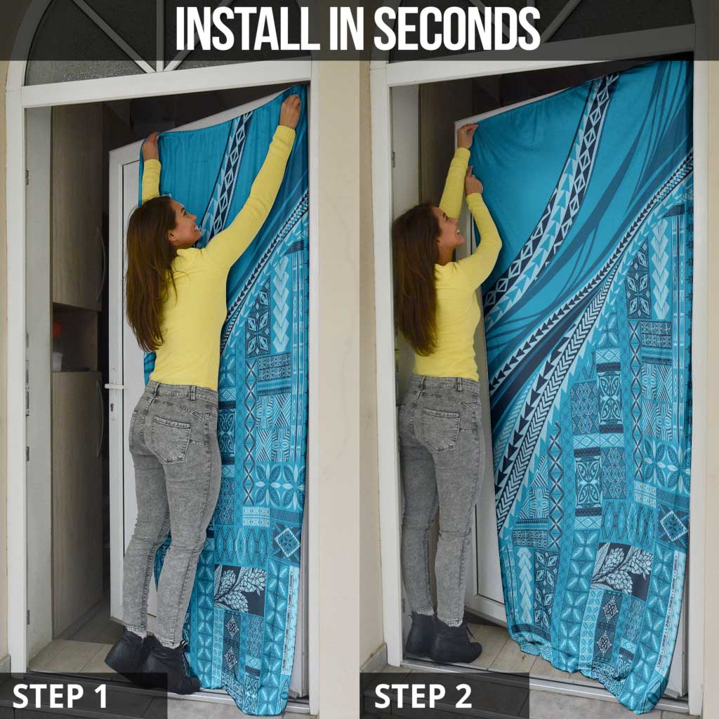 Pasifika Women's Day - Samoa Siapo Malu Tattoo Inspired Door Cover Turquoise LT7 - Polynesian Pride