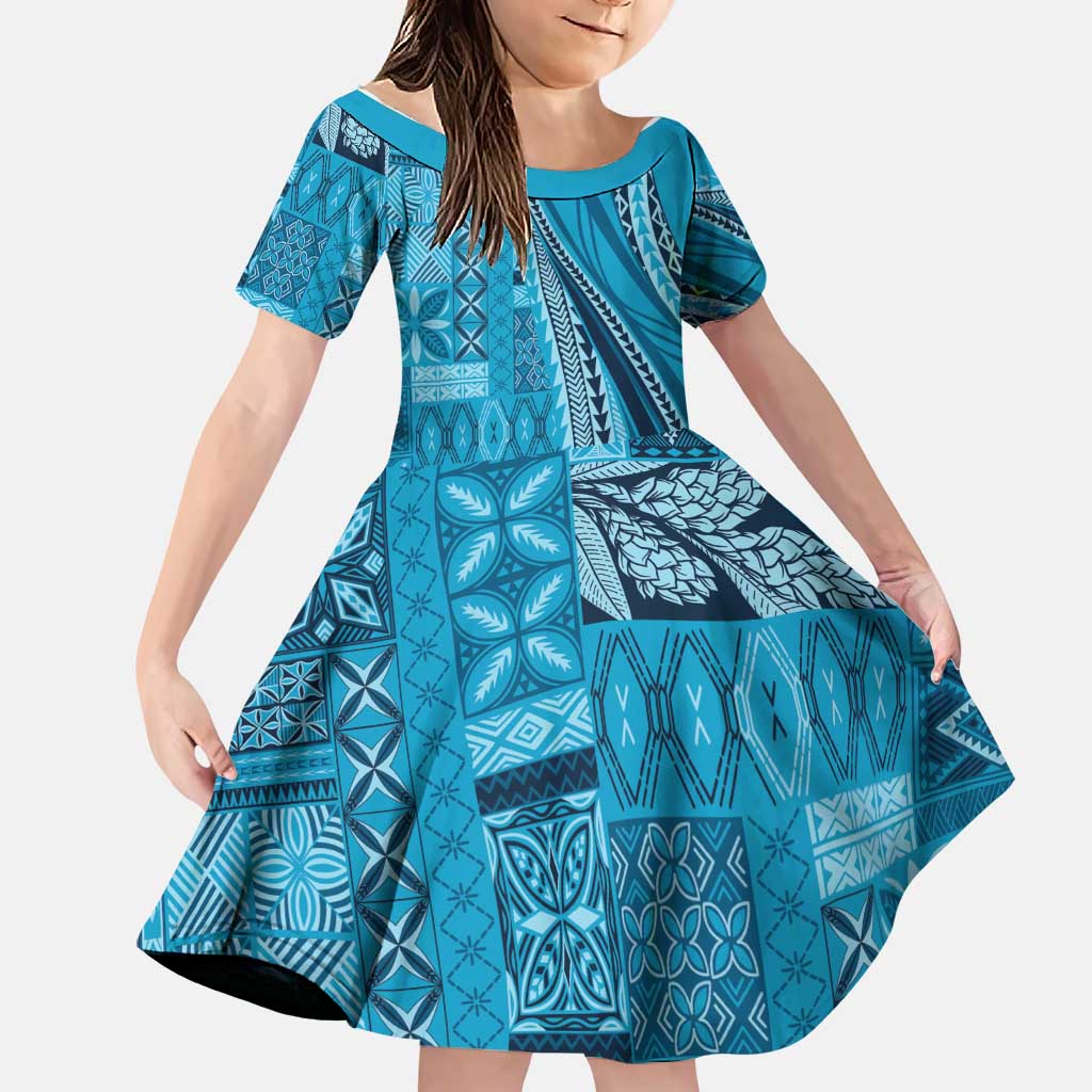 Pasifika Women's Day - Samoa Siapo Malu Tattoo Inspired Family Matching Mermaid Dress and Hawaiian Shirt Turquoise