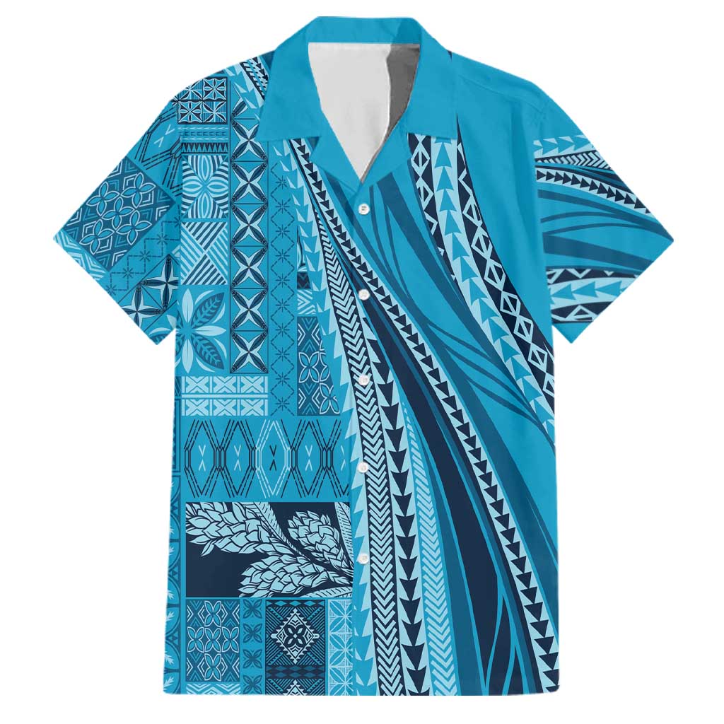 Pasifika Women's Day - Samoa Siapo Malu Tattoo Inspired Family Matching Mermaid Dress and Hawaiian Shirt Turquoise
