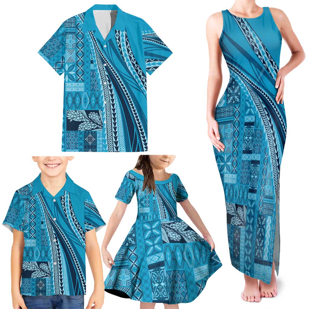 Pasifika Women's Day - Samoa Siapo Malu Tattoo Inspired Family Matching Tank Maxi Dress and Hawaiian Shirt Turquoise LT7 - Polynesian Pride