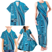 Pasifika Women's Day - Samoa Siapo Malu Tattoo Inspired Family Matching Tank Maxi Dress and Hawaiian Shirt Turquoise