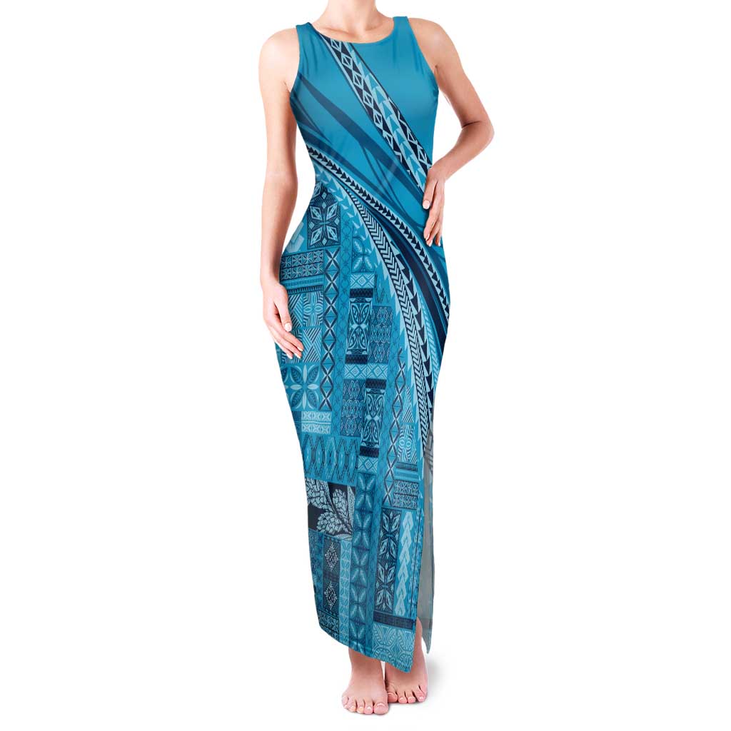 Pasifika Women's Day - Samoa Siapo Malu Tattoo Inspired Family Matching Tank Maxi Dress and Hawaiian Shirt Turquoise