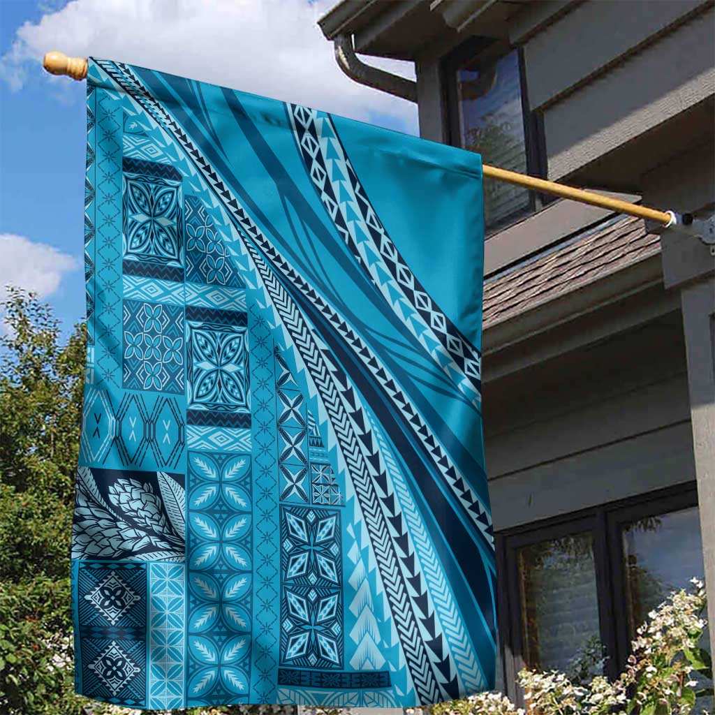 Pasifika Women's Day - Samoa Siapo Malu Tattoo Inspired Garden Flag Turquoise LT7 - Polynesian Pride