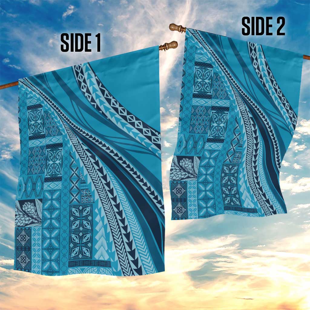 Pasifika Women's Day - Samoa Siapo Malu Tattoo Inspired Garden Flag Turquoise LT7 - Polynesian Pride