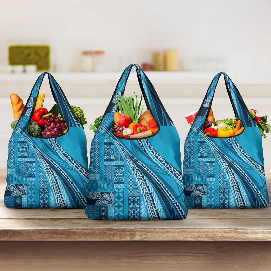 Pasifika Women's Day - Samoa Siapo Malu Tattoo Inspired Grocery Bag Turquoise LT7 3-pack One Size Turquoise - Polynesian Pride