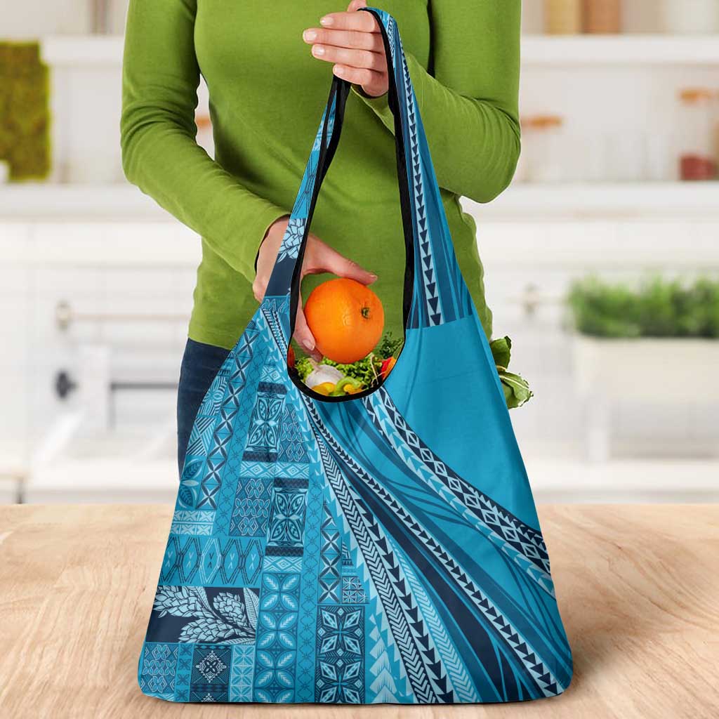Pasifika Women's Day - Samoa Siapo Malu Tattoo Inspired Grocery Bag Turquoise LT7 - Polynesian Pride