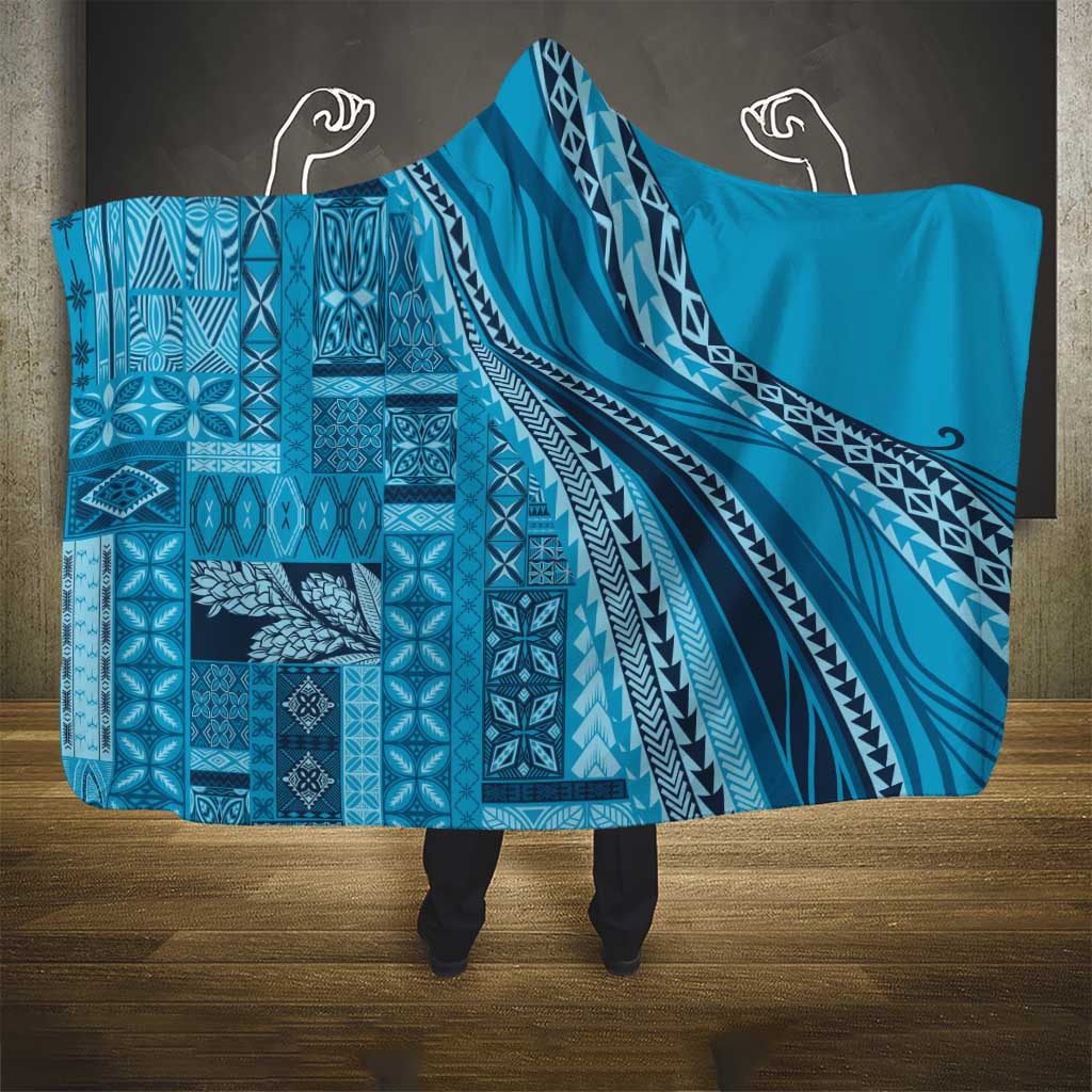 Pasifika Women's Day - Samoa Siapo Malu Tattoo Inspired Hooded Blanket Turquoise LT7 - Polynesian Pride