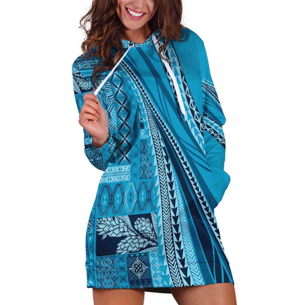 Pasifika Women's Day - Samoa Siapo Malu Tattoo Inspired Hoodie Dress Turquoise LT7 Turquoise - Polynesian Pride