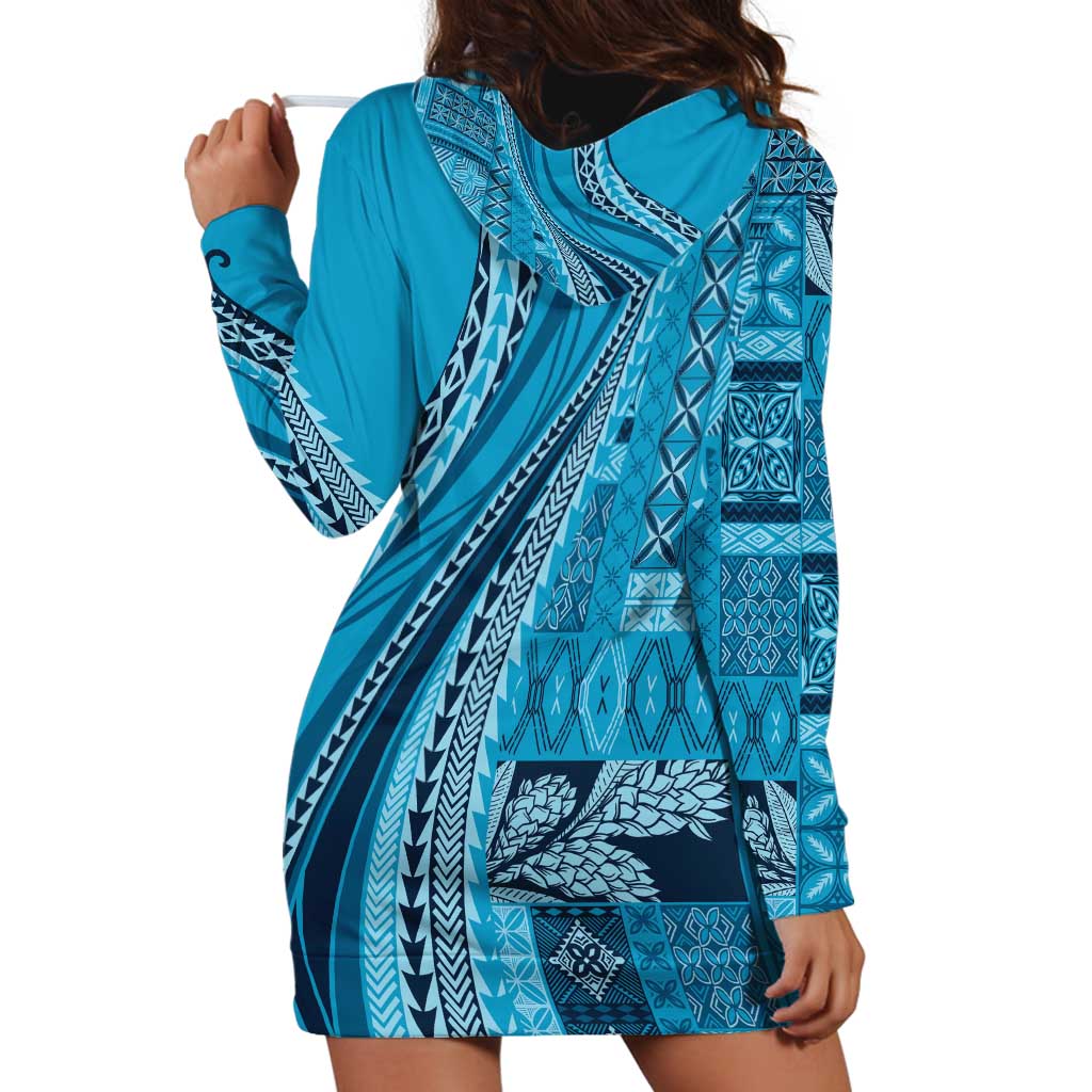 Pasifika Women's Day - Samoa Siapo Malu Tattoo Inspired Hoodie Dress Turquoise LT7 - Polynesian Pride