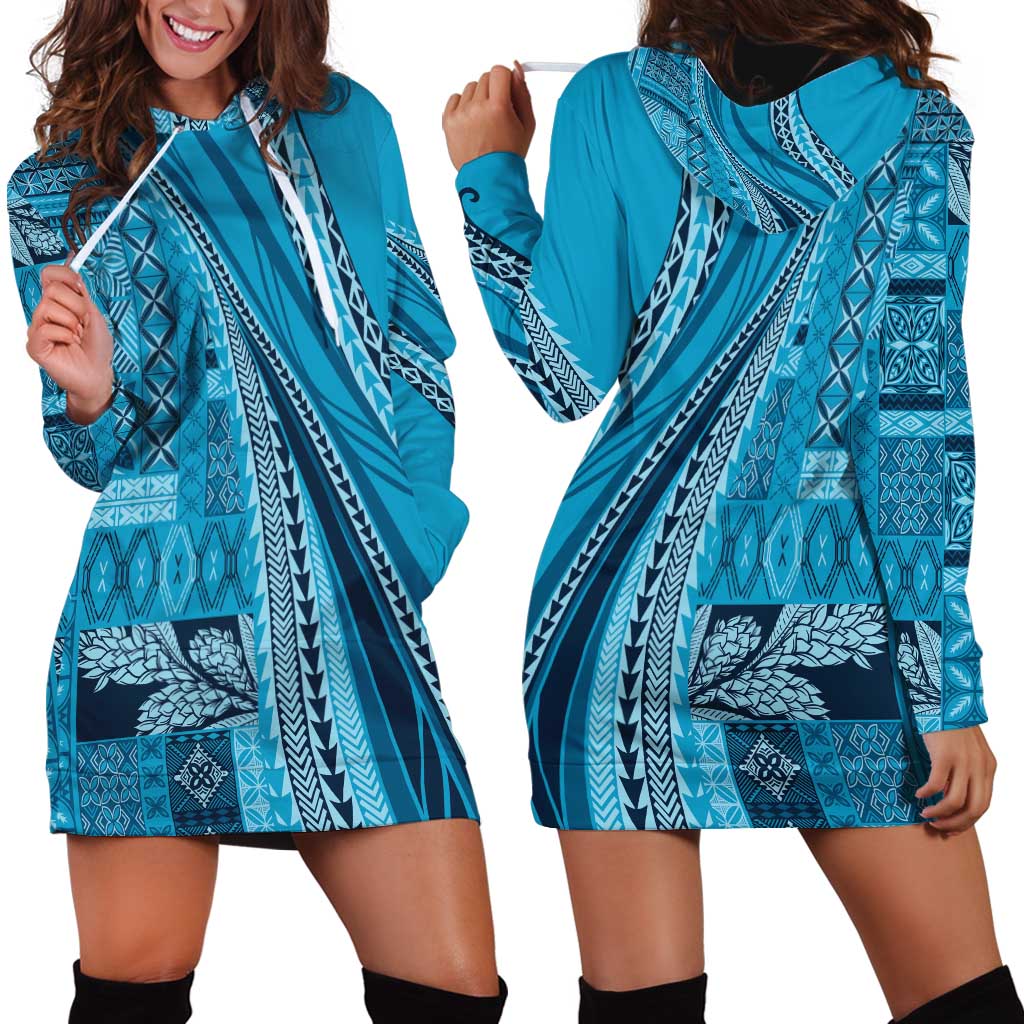 Pasifika Women's Day - Samoa Siapo Malu Tattoo Inspired Hoodie Dress Turquoise LT7 - Polynesian Pride