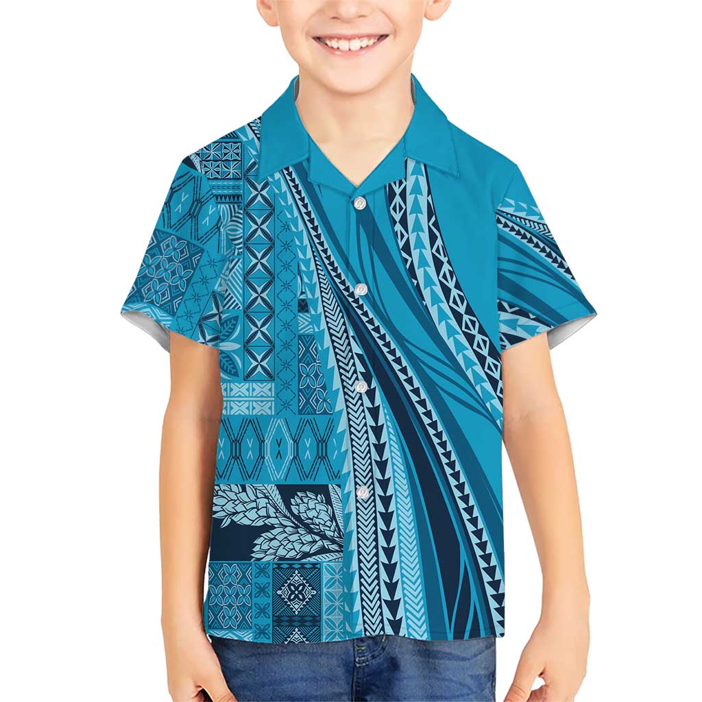 Pasifika Women's Day - Samoa Siapo Malu Tattoo Inspired Kid Hawaiian Shirt Turquoise