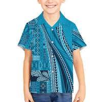 Pasifika Women's Day - Samoa Siapo Malu Tattoo Inspired Kid Hawaiian Shirt Turquoise
