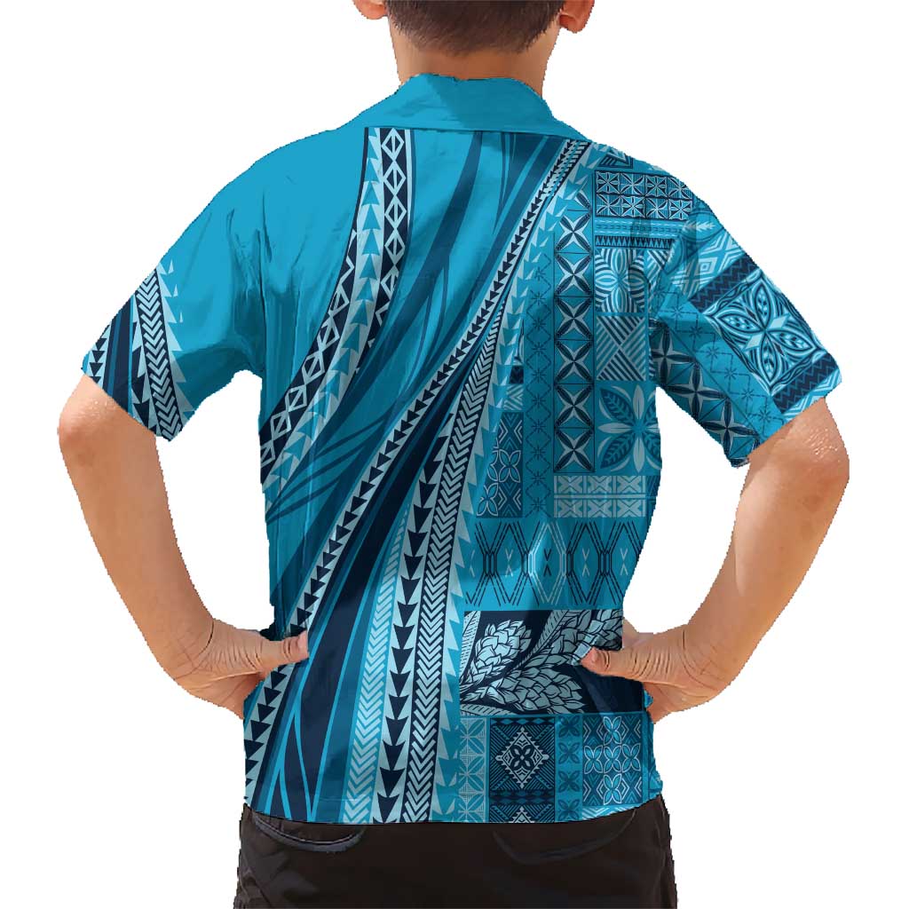 Pasifika Women's Day - Samoa Siapo Malu Tattoo Inspired Kid Hawaiian Shirt Turquoise
