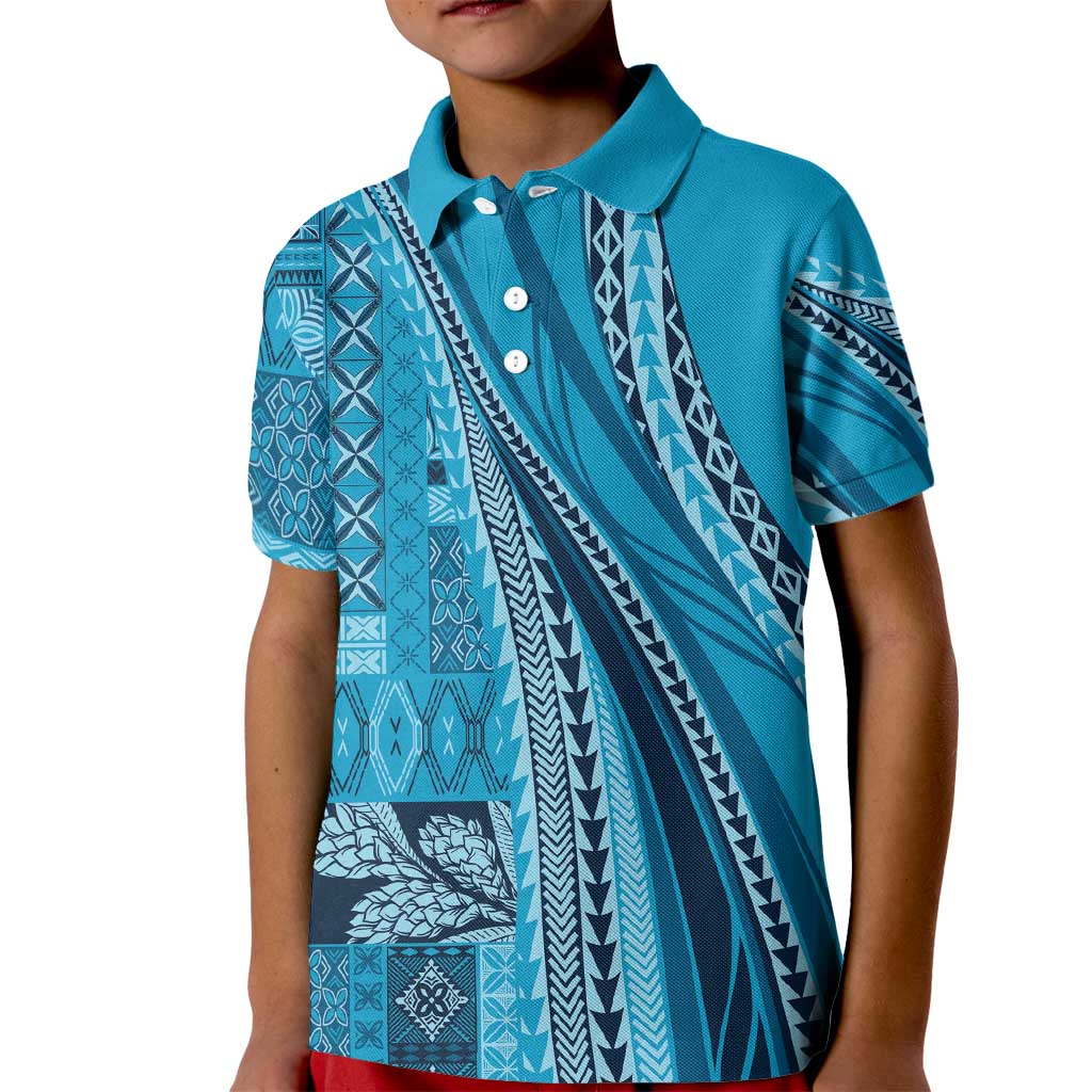 Pasifika Women's Day - Samoa Siapo Malu Tattoo Inspired Kid Polo Shirt Turquoise