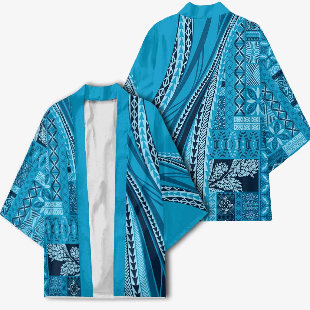 Pasifika Women's Day - Samoa Siapo Malu Tattoo Inspired Kimono Turquoise LT7 - Polynesian Pride