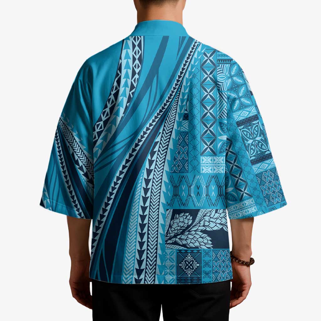 Pasifika Women's Day - Samoa Siapo Malu Tattoo Inspired Kimono Turquoise LT7 - Polynesian Pride
