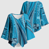 Pasifika Women's Day - Samoa Siapo Malu Tattoo Inspired Kimono Sleeve Blouse Turquoise LT7 - Polynesian Pride