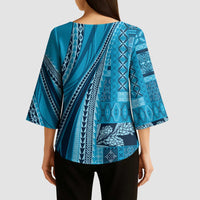Pasifika Women's Day - Samoa Siapo Malu Tattoo Inspired Kimono Sleeve Blouse Turquoise LT7 - Polynesian Pride