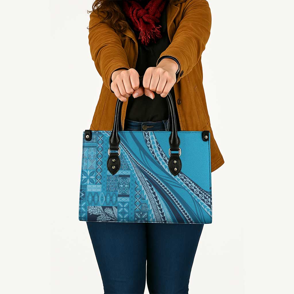 Pasifika Women's Day - Samoa Siapo Malu Tattoo Inspired Leather Bag Turquoise LT7 - Polynesian Pride