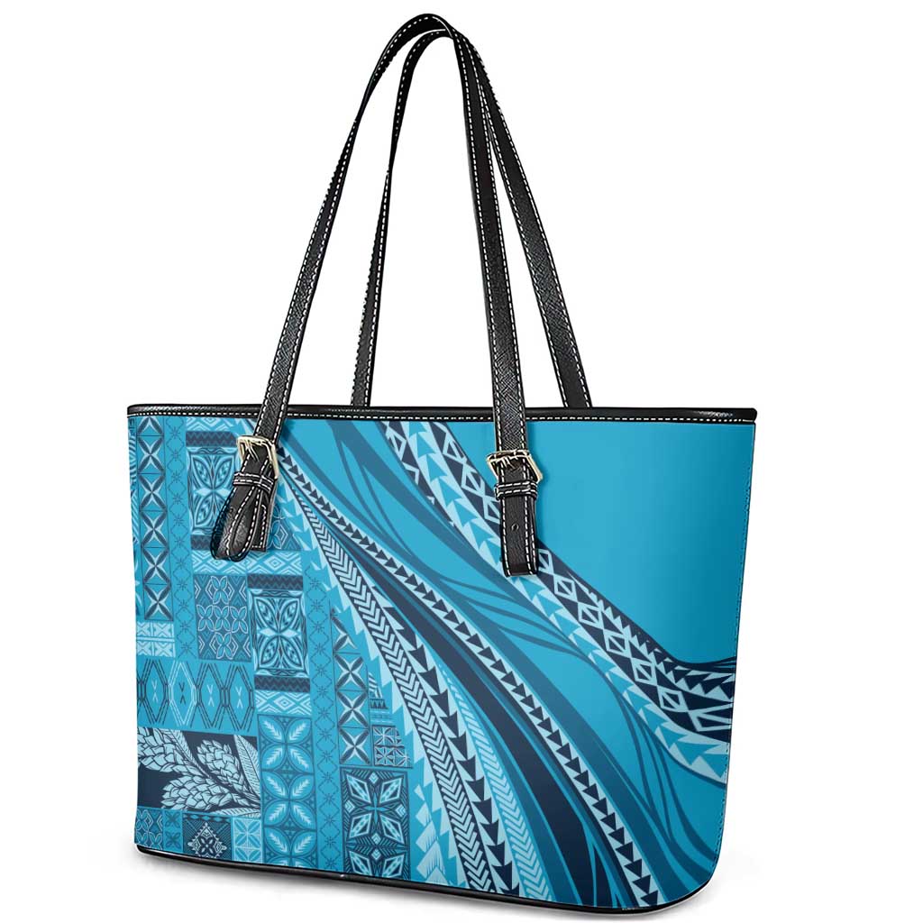 Pasifika Women's Day - Samoa Siapo Malu Tattoo Inspired Leather Tote Bag Turquoise LT7 - Polynesian Pride