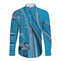 Pasifika Women's Day - Samoa Siapo Malu Tattoo Inspired Long Sleeve Button Shirt Turquoise LT7 Unisex Turquoise - Polynesian Pride