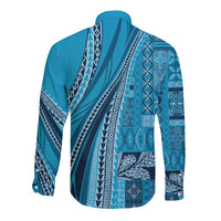 Pasifika Women's Day - Samoa Siapo Malu Tattoo Inspired Long Sleeve Button Shirt Turquoise LT7 - Polynesian Pride