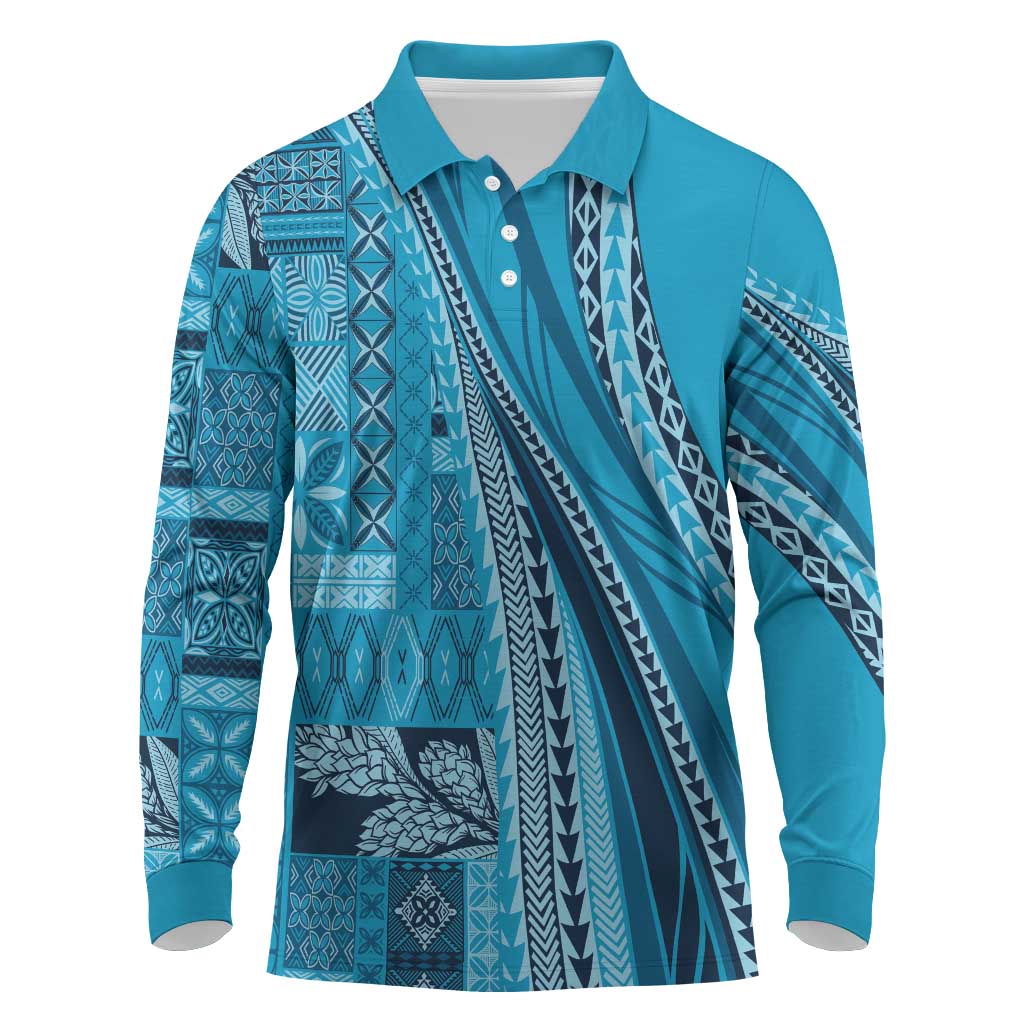 Pasifika Women's Day - Samoa Siapo Malu Tattoo Inspired Long Sleeve Polo Shirt Turquoise LT7 Turquoise - Polynesian Pride