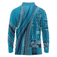 Pasifika Women's Day - Samoa Siapo Malu Tattoo Inspired Long Sleeve Polo Shirt Turquoise LT7 - Polynesian Pride