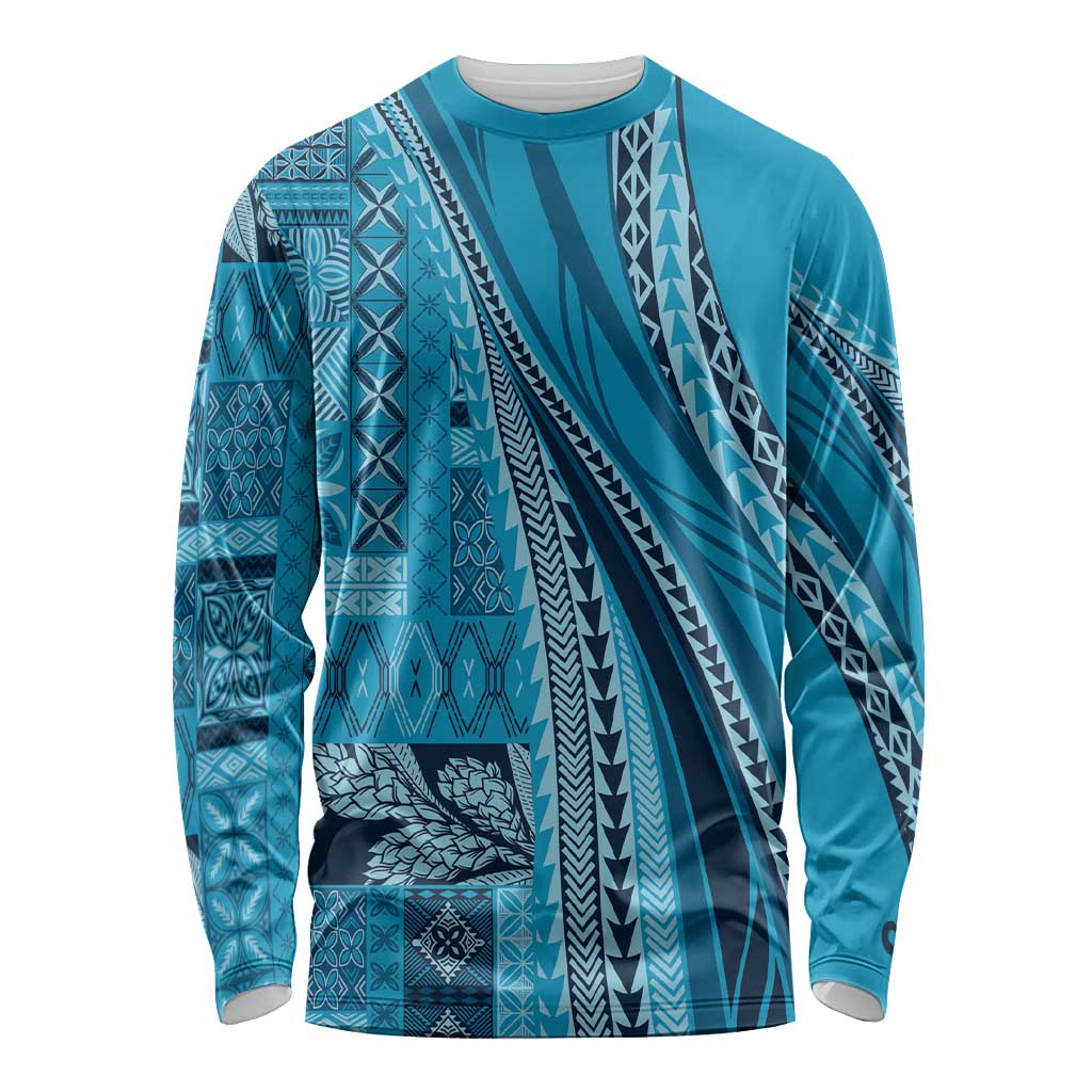 Pasifika Women's Day - Samoa Siapo Malu Tattoo Inspired Long Sleeve Shirt Turquoise LT7 Unisex Turquoise - Polynesian Pride